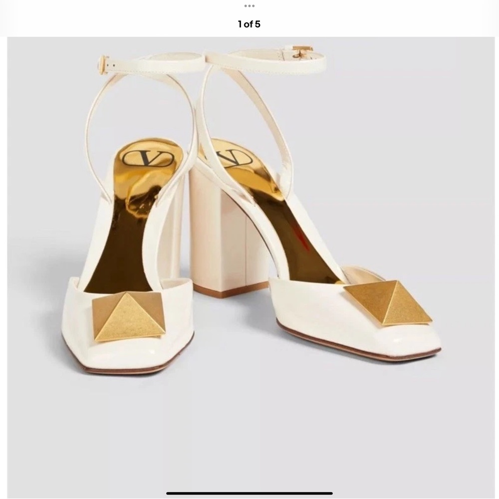 Valentino Garavani Cream and Gold Block Heels